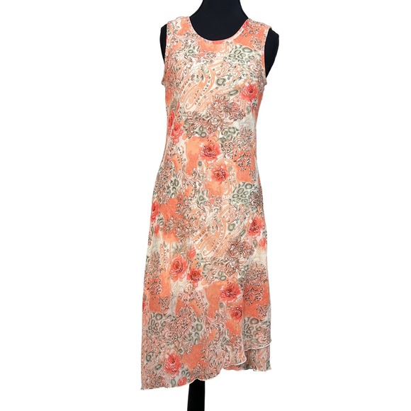 Giorgio Fiorlini Dresses & Skirts - Y2K Boho Babydoll Maxi Dress Women's 8 Orange Floral Sequin Asymmetric Ethereal